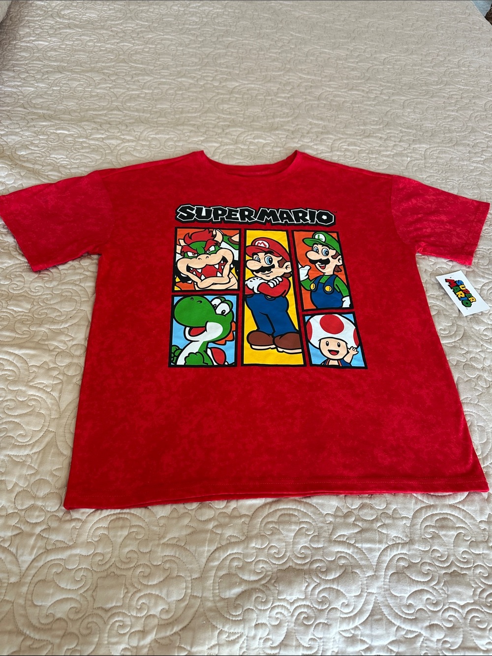 Nintendo Super Mario Red Short Sleeve Tee with Multicolor Character Panels